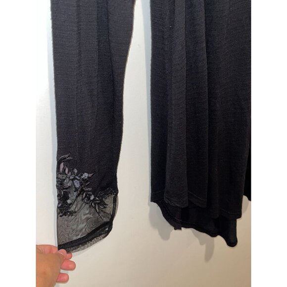 Free People Black Sheer Lace Long Sleeve Saheli Embroidered Mesh Top Women's S Y - Picture 4 of 10